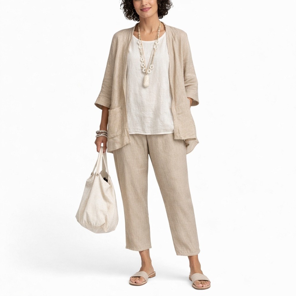 FLAX‎ Natural Linen Pocketed Cropped Pants Size S
